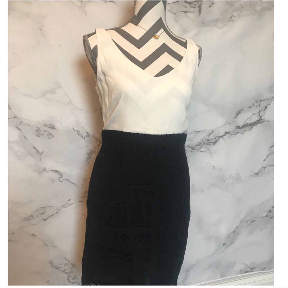 Size 4P Loft NWOT White and Black Dress